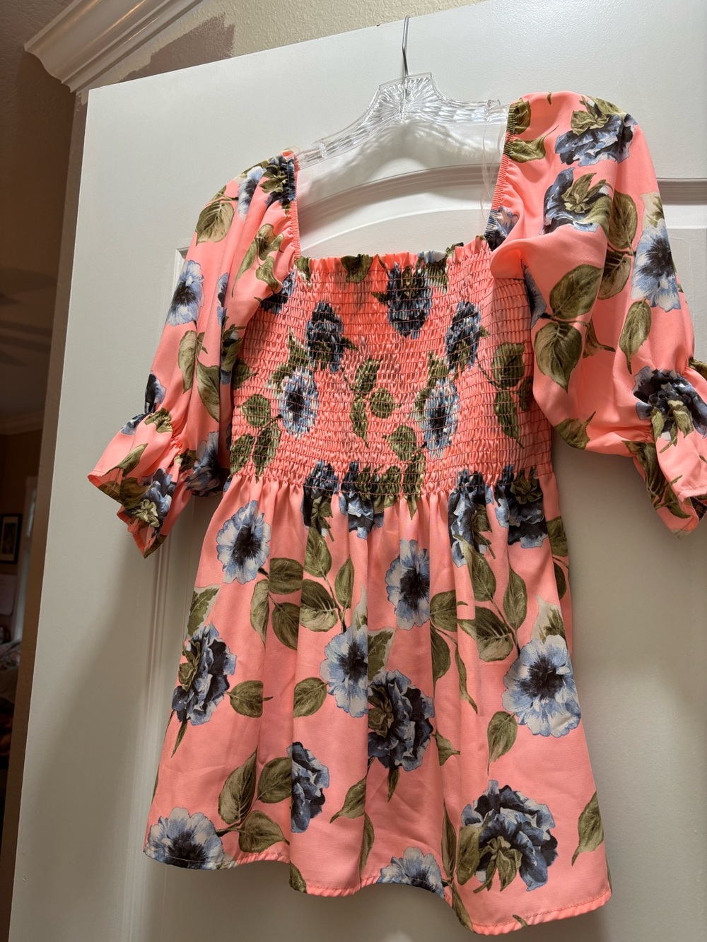 Coral Floral Smocked top